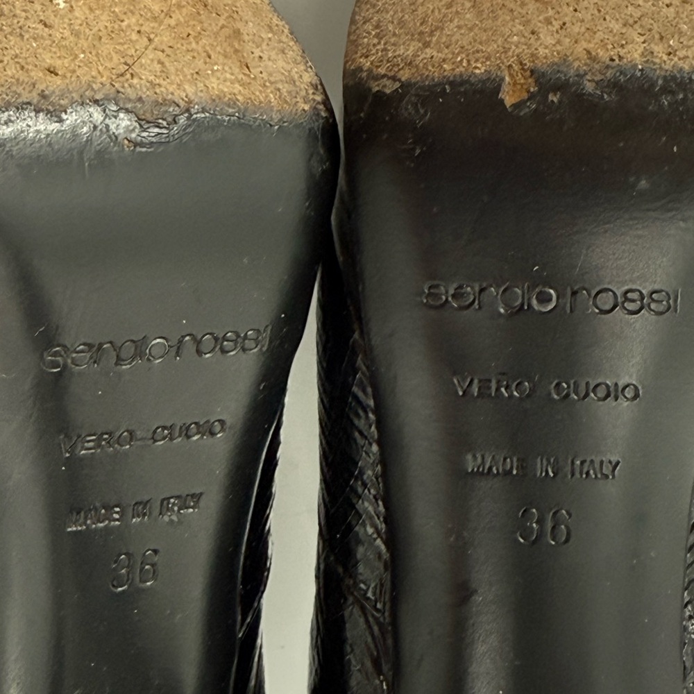 Sergio Rossi Black Textured Leather Platform Stiletto Designer Boots, 36 - Picture 7 of 16